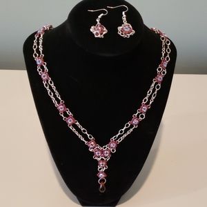 Beaded necklace and earrings set
